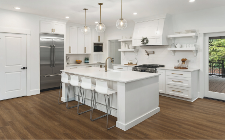 Quartz countertops in white kitchen